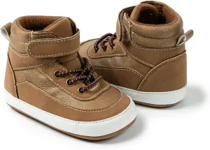Meckior Toddler Baby Boys Girls High Tops Ankle Sneakers Soft Anti-Slip Sole PU Leather Moccasins Infant Newborn Prewalker First Walking Crib Shoes