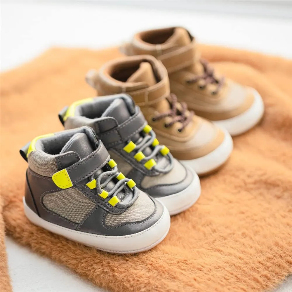 Meckior Toddler Baby Boys Girls High Tops Ankle Sneakers Soft Anti-Slip Sole PU Leather Moccasins Infant Newborn Prewalker First Walking Crib Shoes