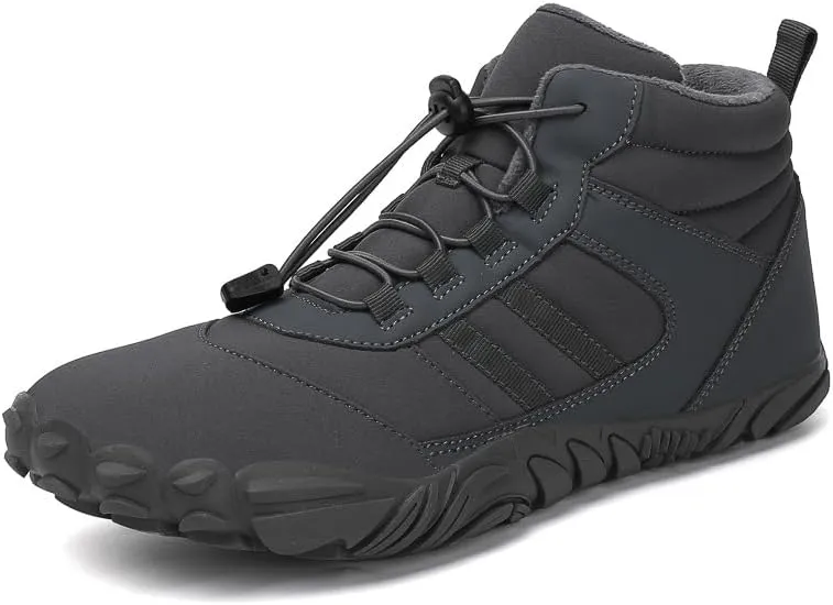 Mens Barefoot Boots Shoes, Womens Snow Boots - Warm Minimalist Wide Toe, Couples Waterproof Winter Snow Boots, Warm Ankle Booties with Arch Support Anti-Slip Outdoor Casual Ankle Sneakers
