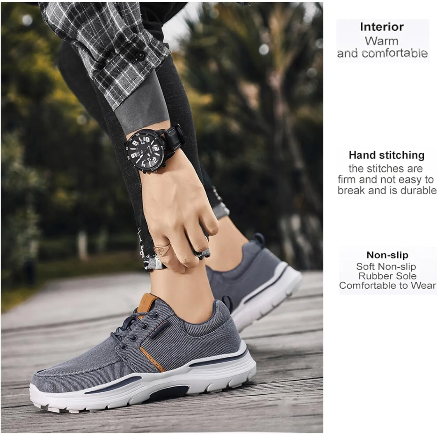 Men's Canvas Lace-Up Casual Sneakers with Arch Support,Outdoor Fashion Platform Lightweight Walking Shoes,Plus Size Comfortable Slip On Espadrilles.