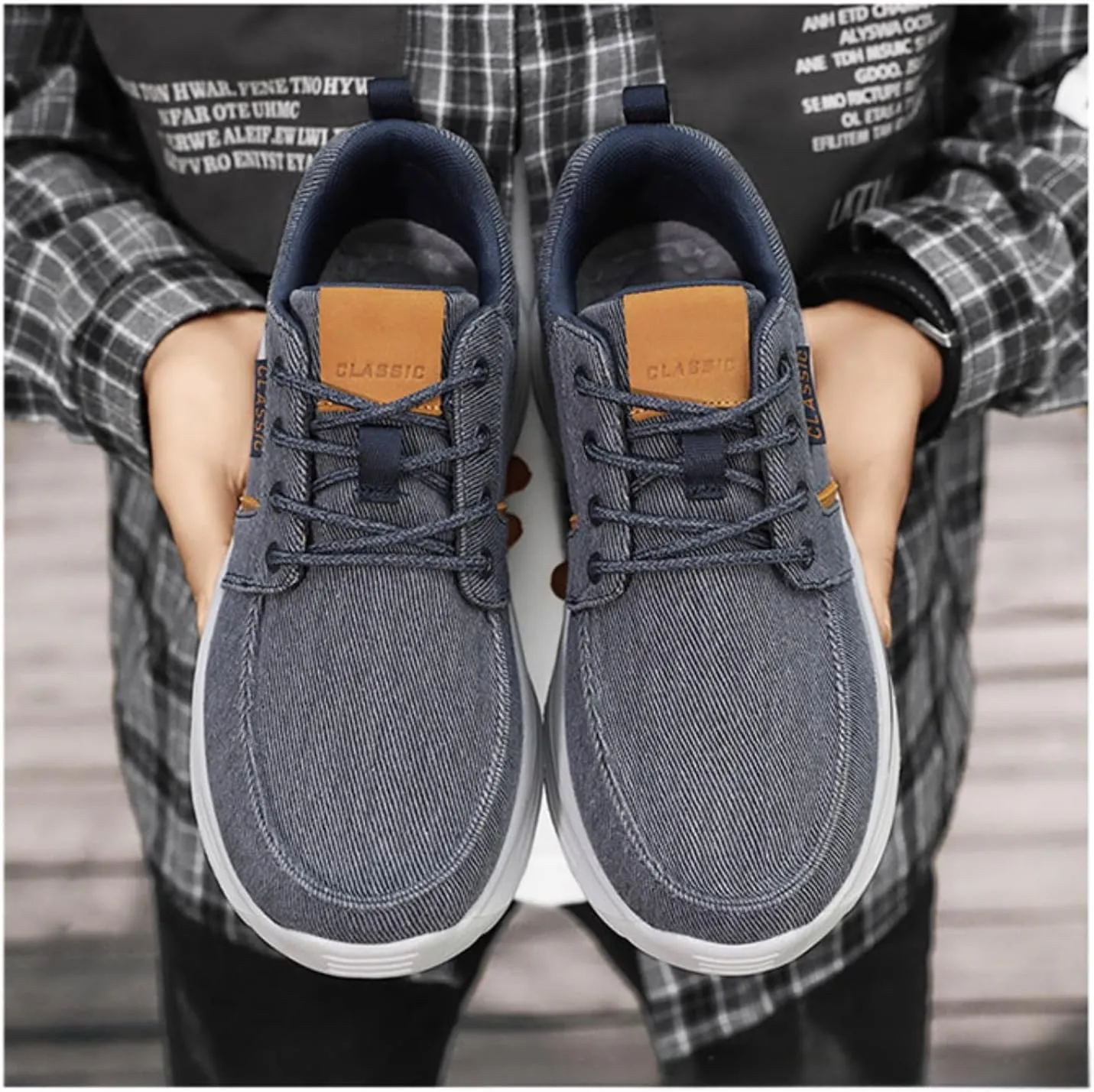 Men's Canvas Lace-Up Casual Sneakers with Arch Support,Outdoor Fashion Platform Lightweight Walking Shoes,Plus Size Comfortable Slip On Espadrilles.