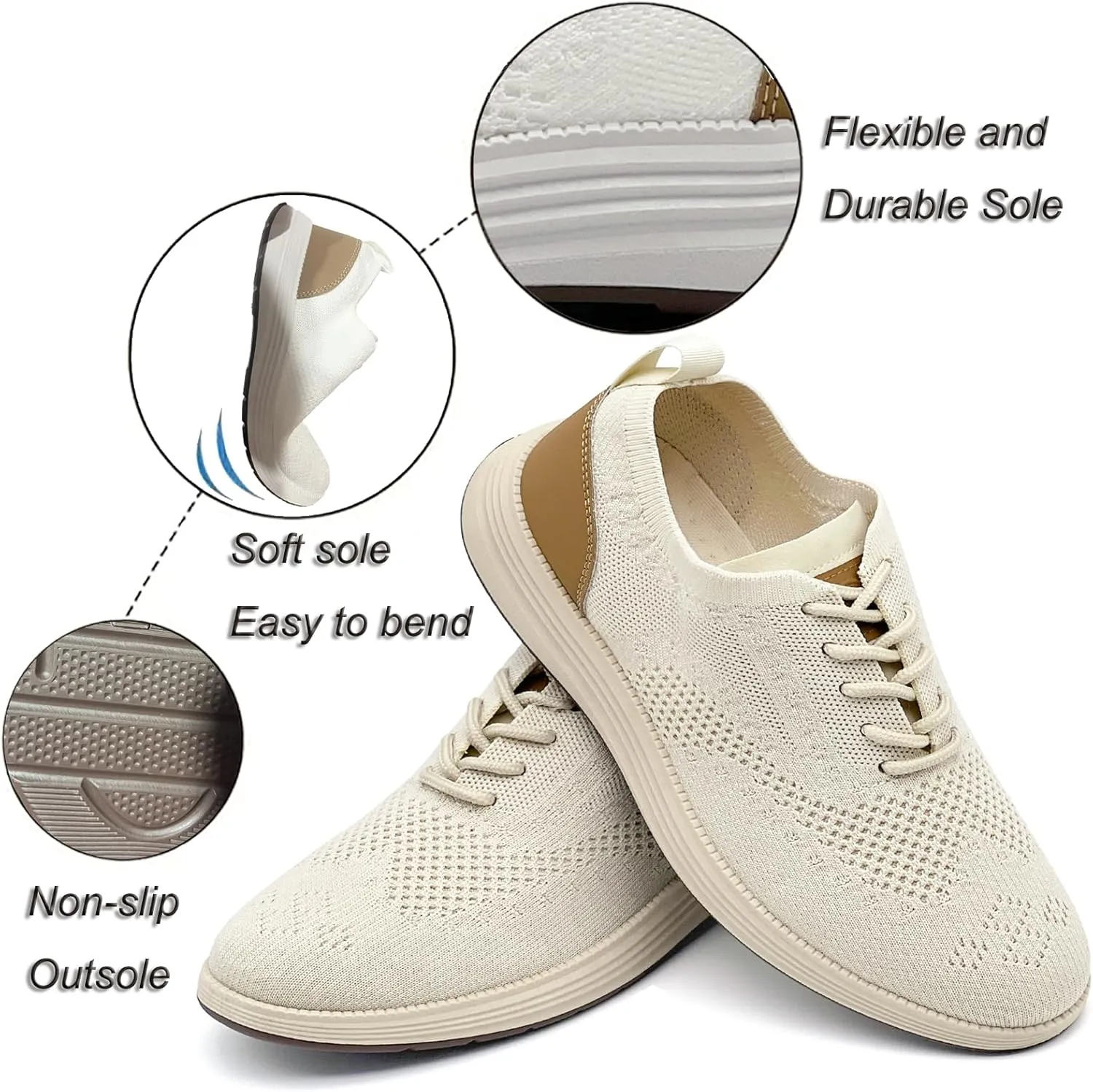 Men's Casual Dress Sneakers Oxfords Lace-Up Mesh Breathable Lightweight Fashion Walking Shoes Tennis Comfortable