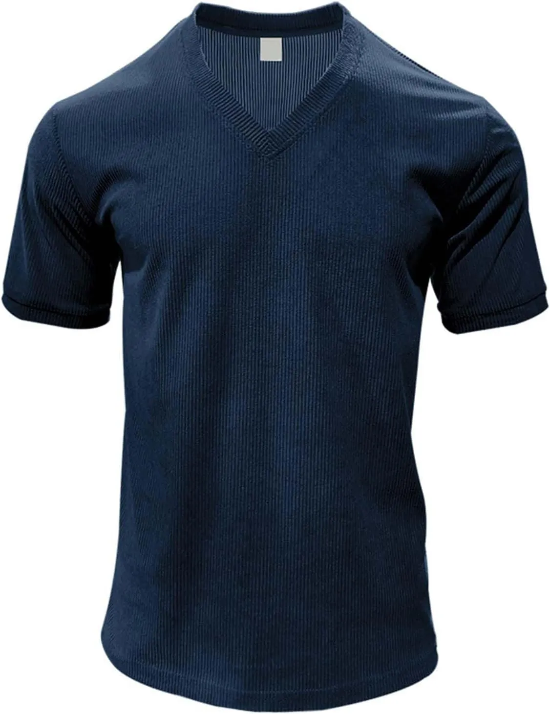 Men's Deep V Neck Muscle T Shirts Summer Ribbed Stretch Gym Workout Tee Shirt Casual Short Sleeve Low Cut Knit Tops
