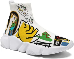 Men's Fashion Graffiti Shoes - Plus Size Tennis Trainers Abstract Art Sock Sneakers for Women
