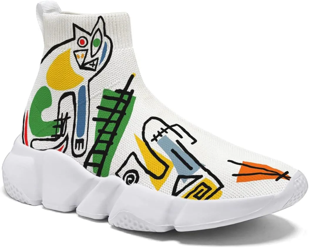 Men's Fashion Graffiti Shoes - Plus Size Tennis Trainers Abstract Art Sock Sneakers for Women
