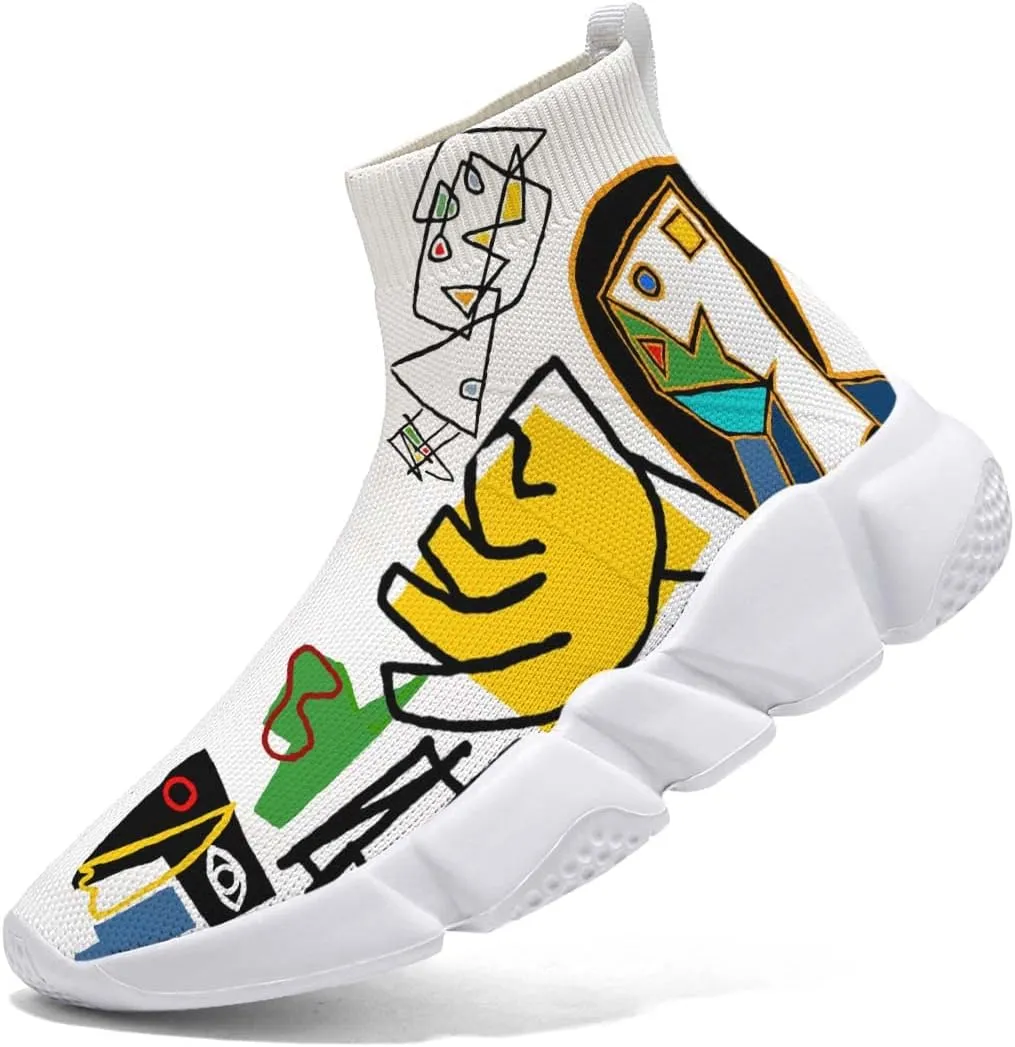 Men's Fashion Graffiti Shoes - Plus Size Tennis Trainers Abstract Art Sock Sneakers for Women