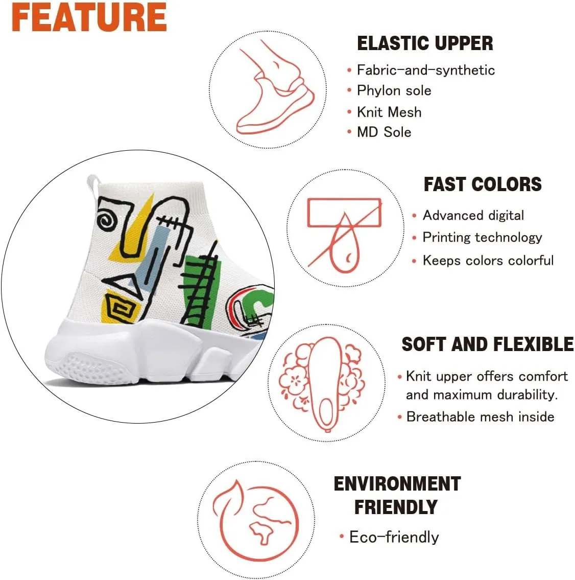 Men's Fashion Graffiti Shoes - Plus Size Tennis Trainers Abstract Art Sock Sneakers for Women