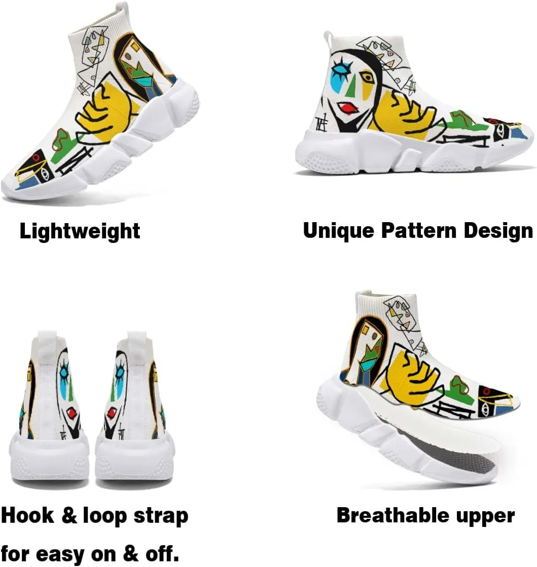 Men's Fashion Graffiti Shoes - Plus Size Tennis Trainers Abstract Art Sock Sneakers for Women