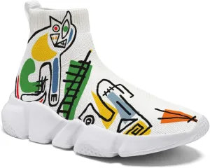 Men's Fashion Graffiti Shoes - Plus Size Tennis Trainers Abstract Art Sock Sneakers for Women