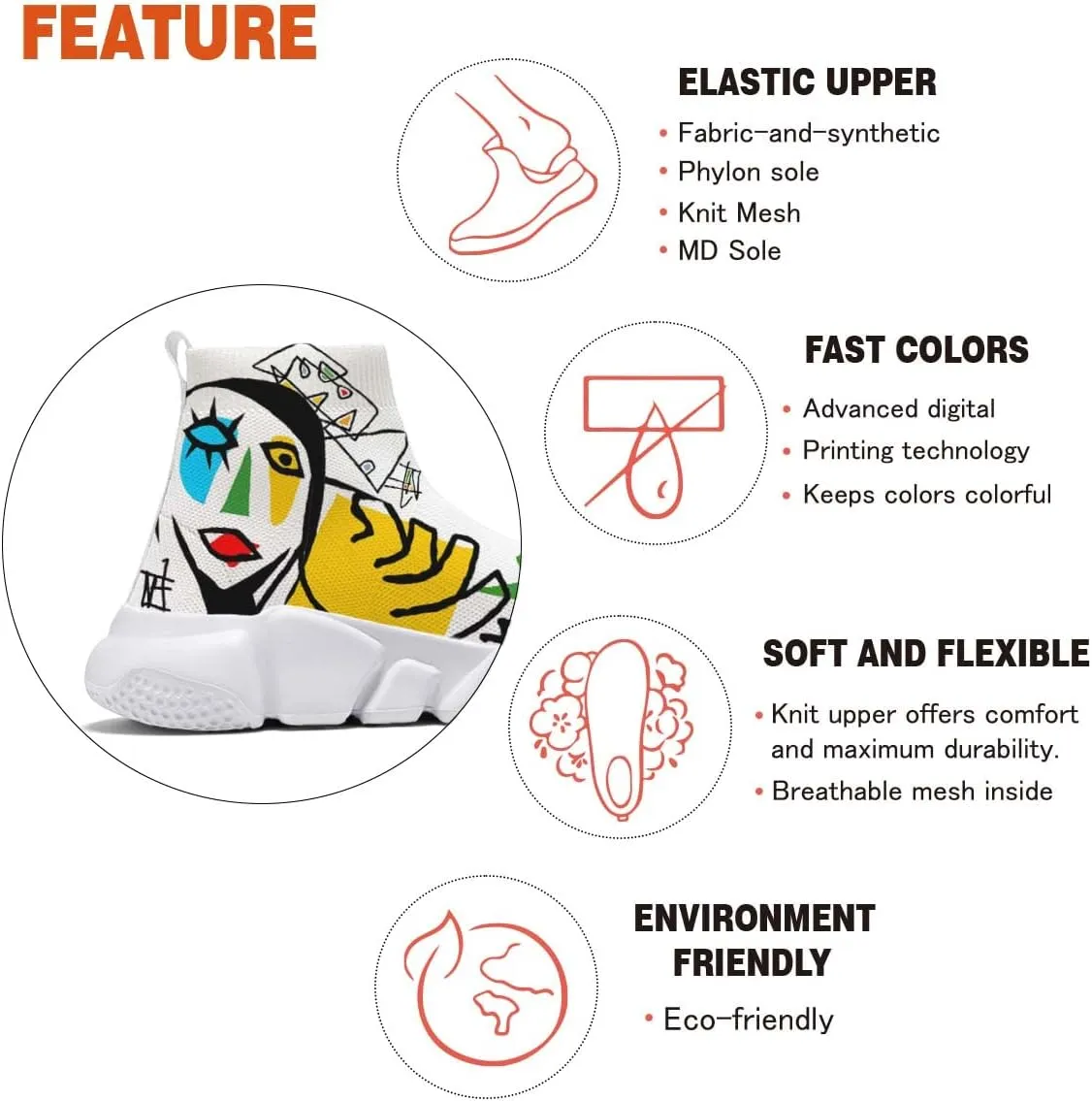 Men's Fashion Graffiti Shoes - Plus Size Tennis Trainers Abstract Art Sock Sneakers for Women