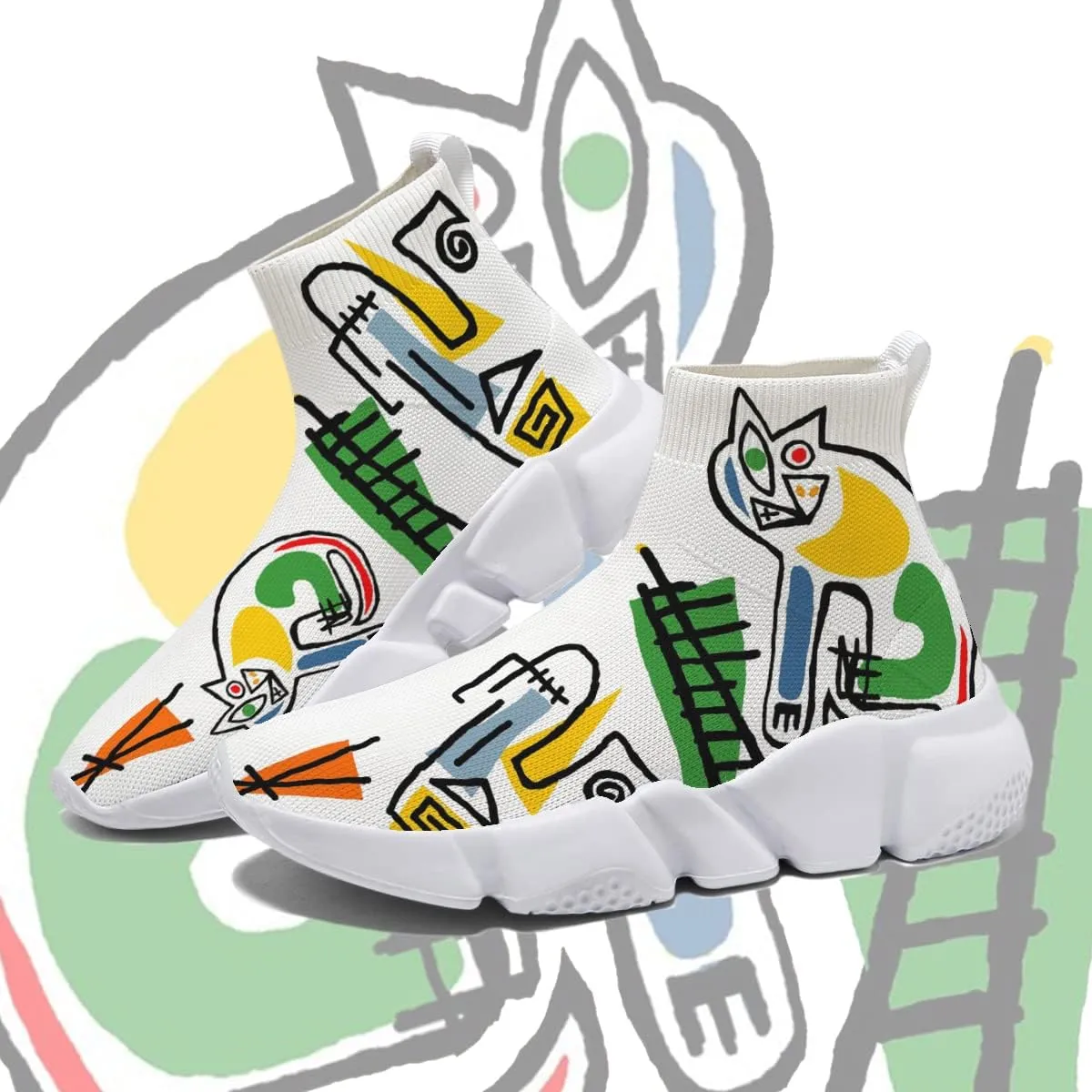 Men's Fashion Graffiti Shoes - Plus Size Tennis Trainers Abstract Art Sock Sneakers for Women