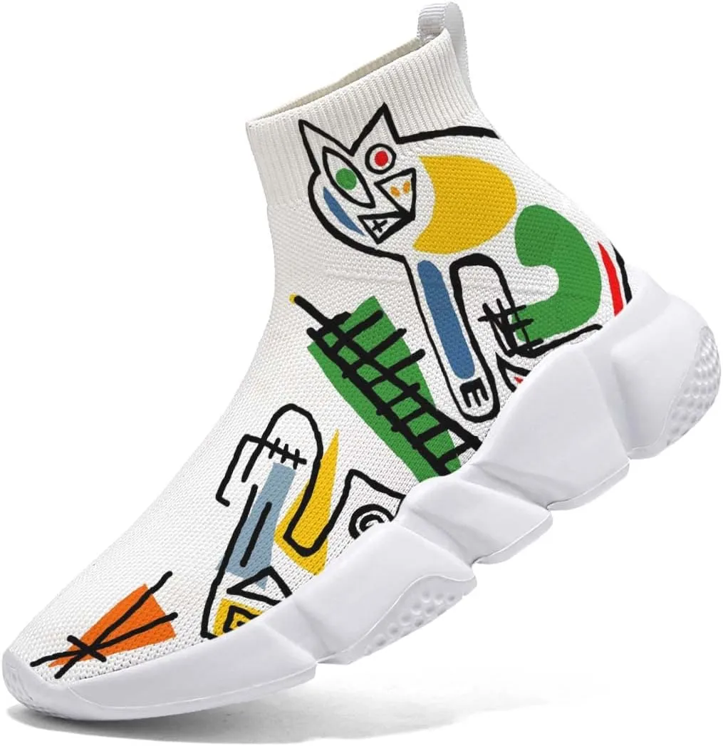 Men's Fashion Graffiti Shoes - Plus Size Tennis Trainers Abstract Art Sock Sneakers for Women