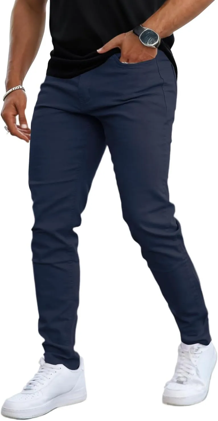 Mens Jeans Skinny Stretch Premium High Rise Colored Jeans Expandable Waist