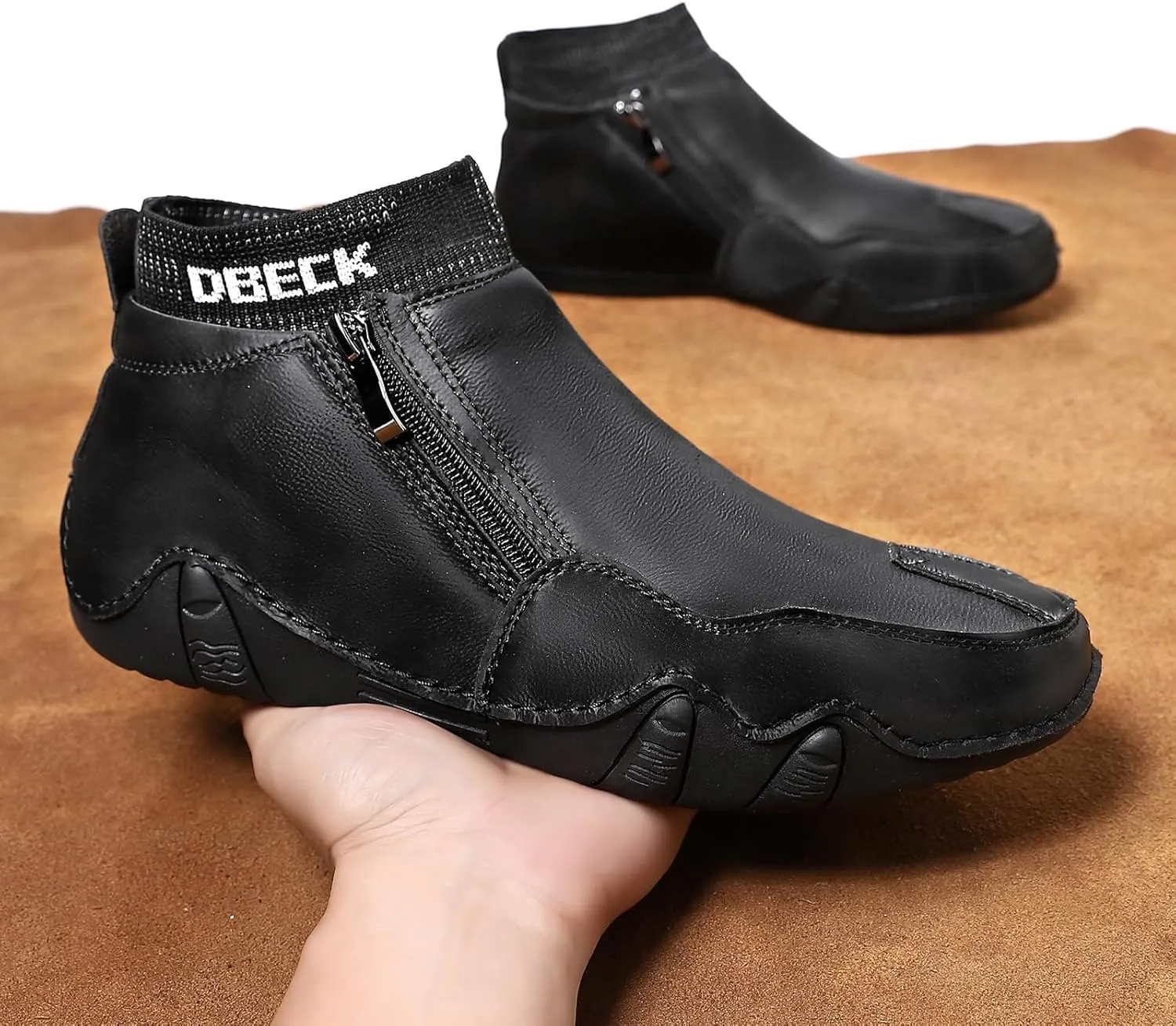Men's Leather Sneakers, Soft Full-Grain Leather, Low Heel, Rubber Sole