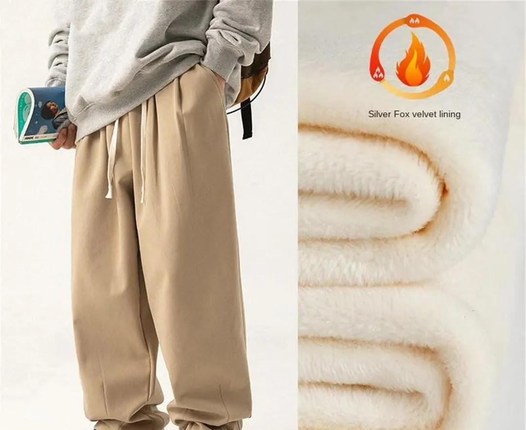 Men's Loose Fit Fleece Cargo Pants with Drawstring Waist Hip Hop Retro Streetwear Sweatpants