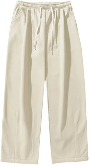 Men's Loose Fit Fleece Cargo Pants with Drawstring Waist Hip Hop Retro Streetwear Sweatpants