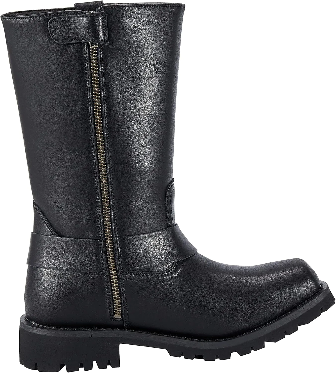 Men's Motorcycle Boot For Riding Waterproof Black PU Leather Boots Mid Calf Boots for Men
