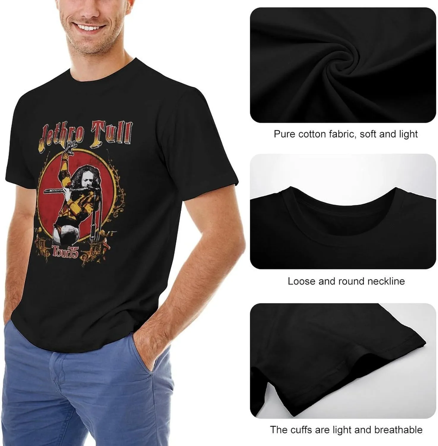 Mens Music Fans T-Shirts Leisure Short-Sleeve Stretch-Cotton Shirt Adults