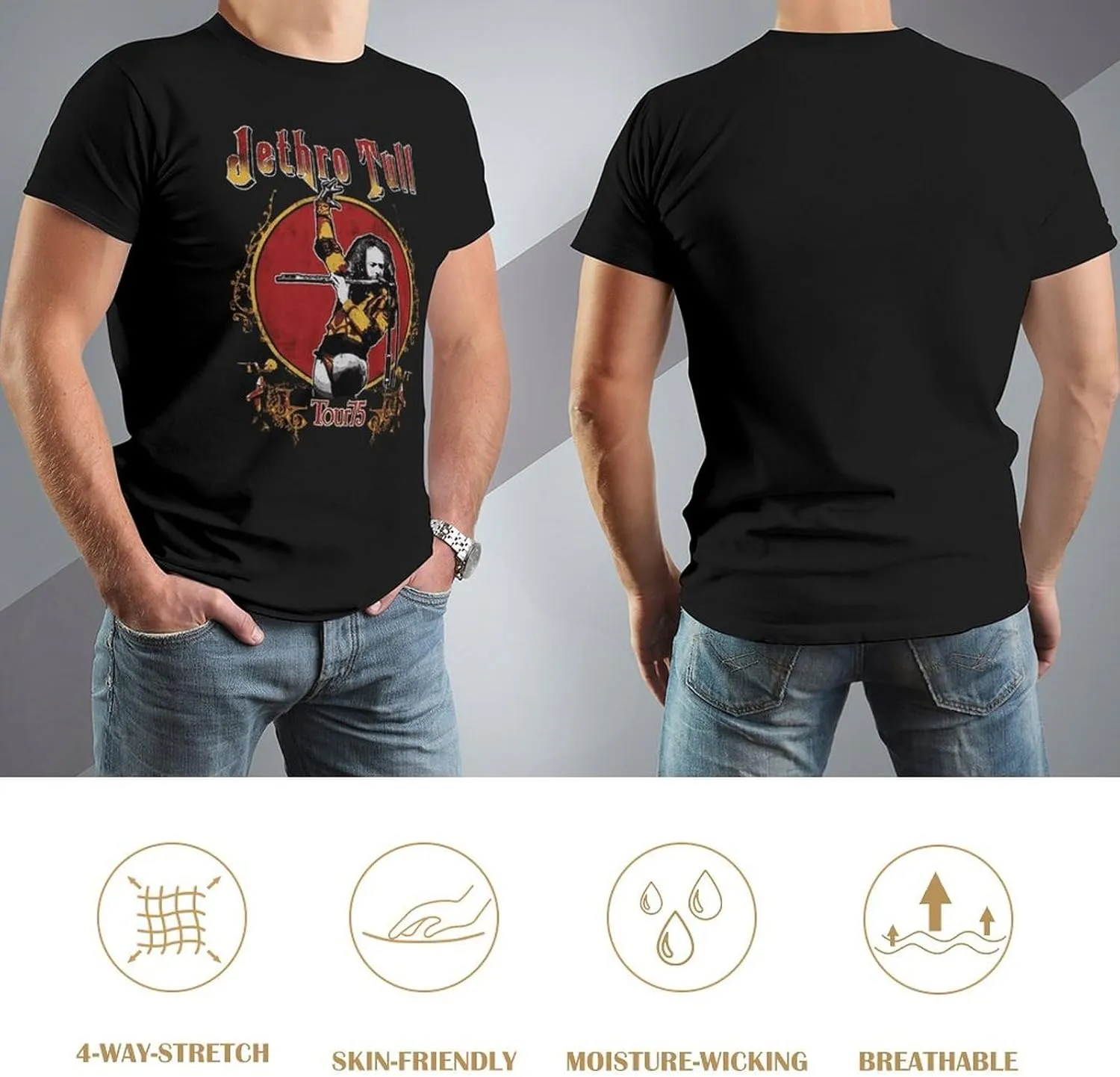 Mens Music Fans T-Shirts Leisure Short-Sleeve Stretch-Cotton Shirt Adults