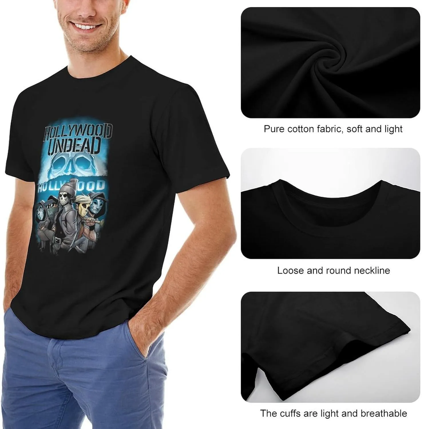 Mens Music Fans T-Shirts Personalized Short Sleeve Stretch-Cotton Shirt Adult