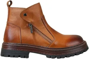 Men's Workwear Side Zipper Middle Tube Brushed Color Design Thick-soled Boots Leather Inner Comfortable Breathable Round Toe Oxford Shoes Suitable For Daily Commuting