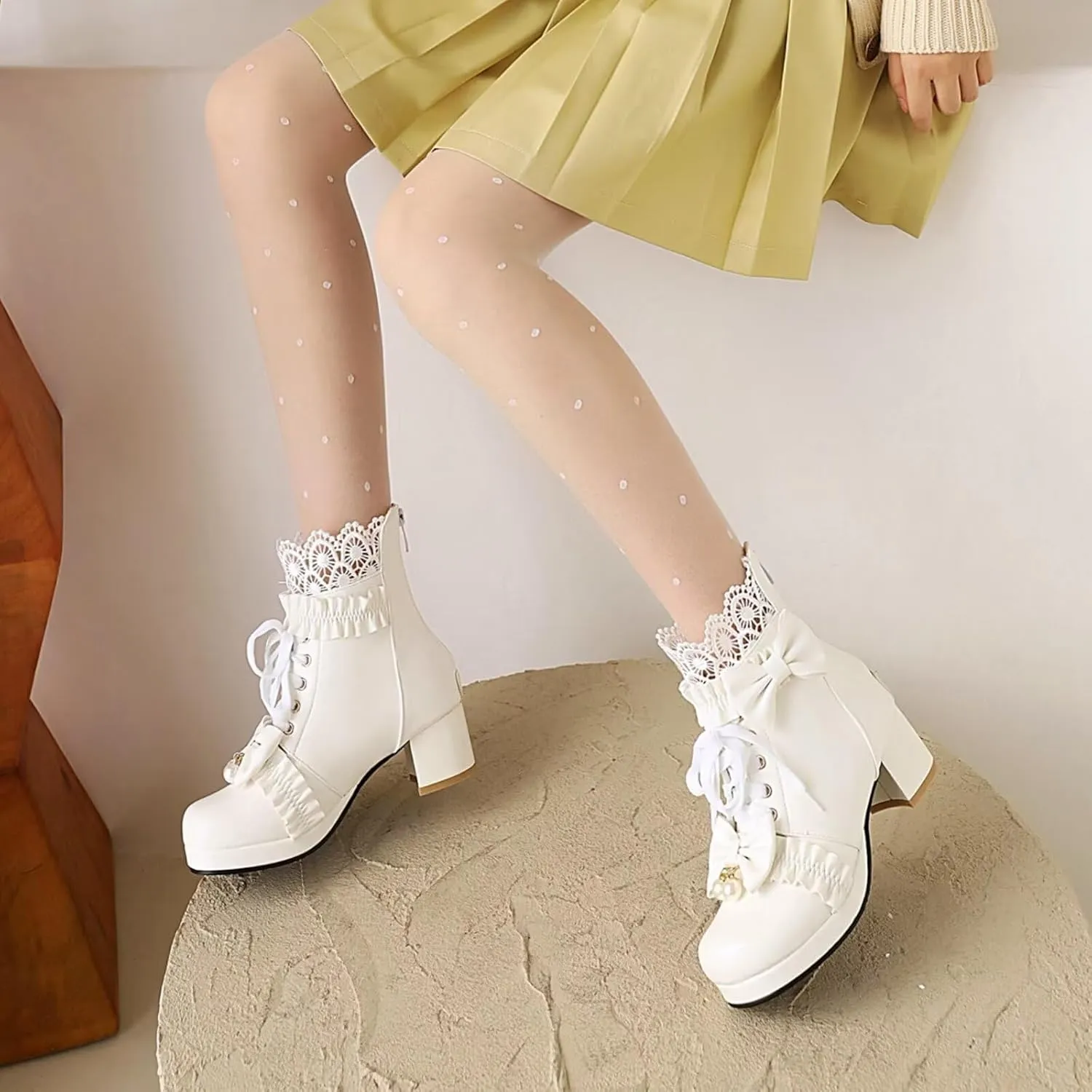 MEOTINA Goth Platform Boots Chunky High Heels Ankle Boots Lace Buckle Gothic Cosplay Booties Zipper Punk Shoes