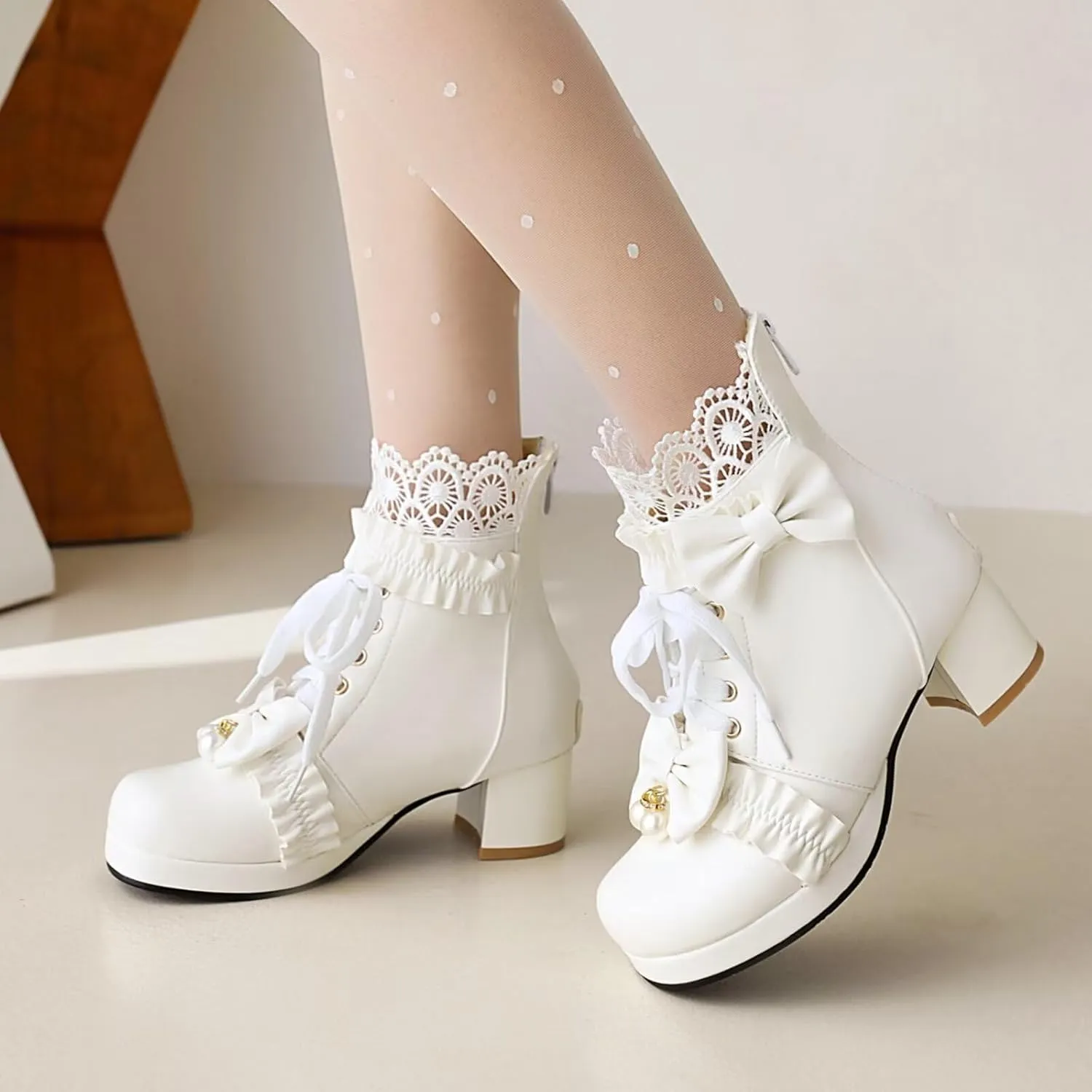 MEOTINA Goth Platform Boots Chunky High Heels Ankle Boots Lace Buckle Gothic Cosplay Booties Zipper Punk Shoes