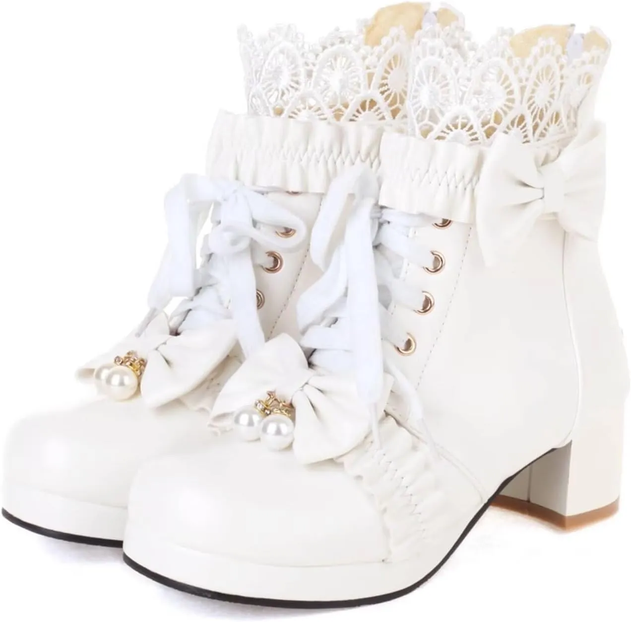 MEOTINA Goth Platform Boots Chunky High Heels Ankle Boots Lace Buckle Gothic Cosplay Booties Zipper Punk Shoes