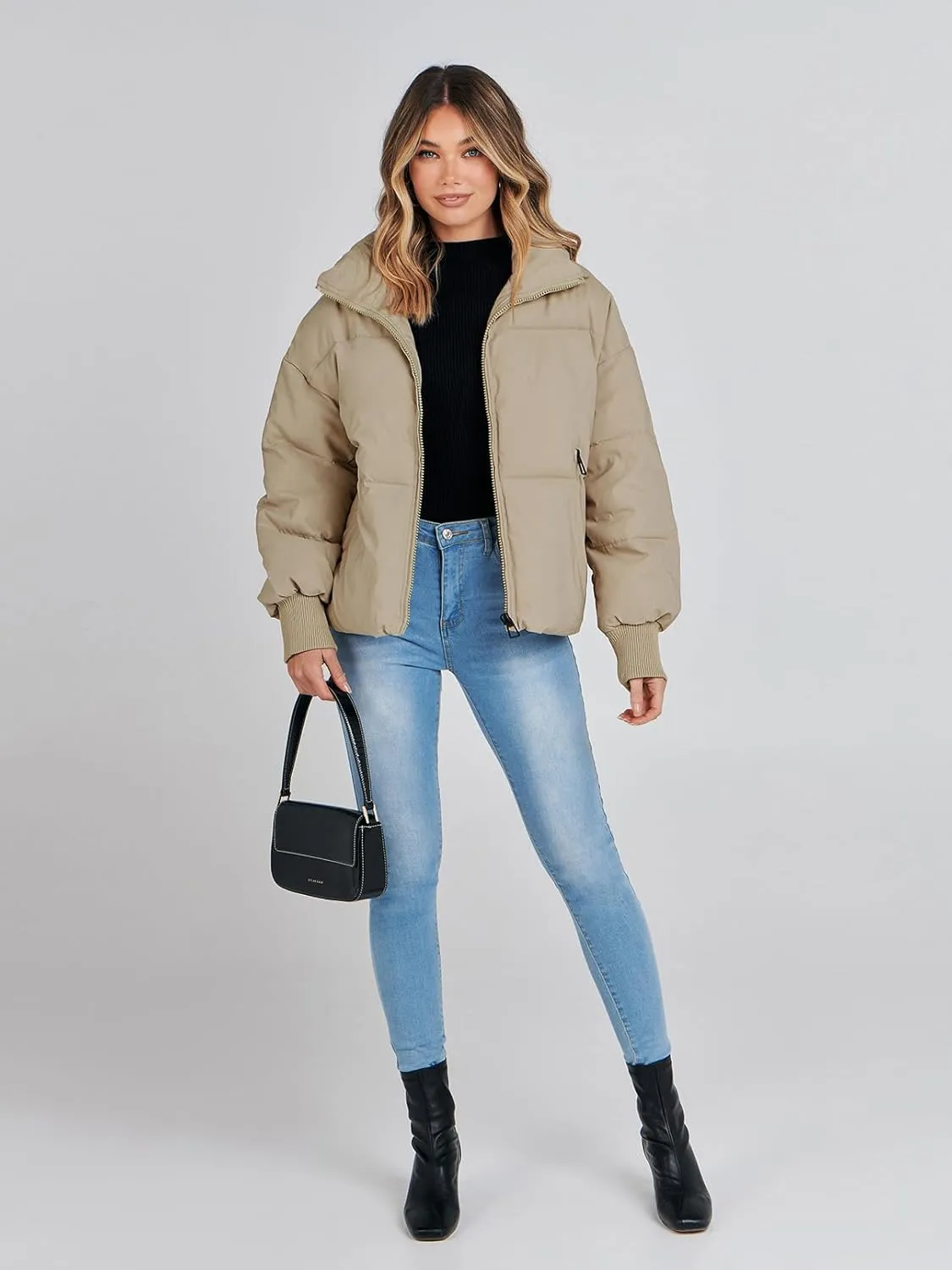 MEROKEETY Women's 2025 Winter Long Sleeve Zip Puffer Jacket Pockets Baggy Short Coats