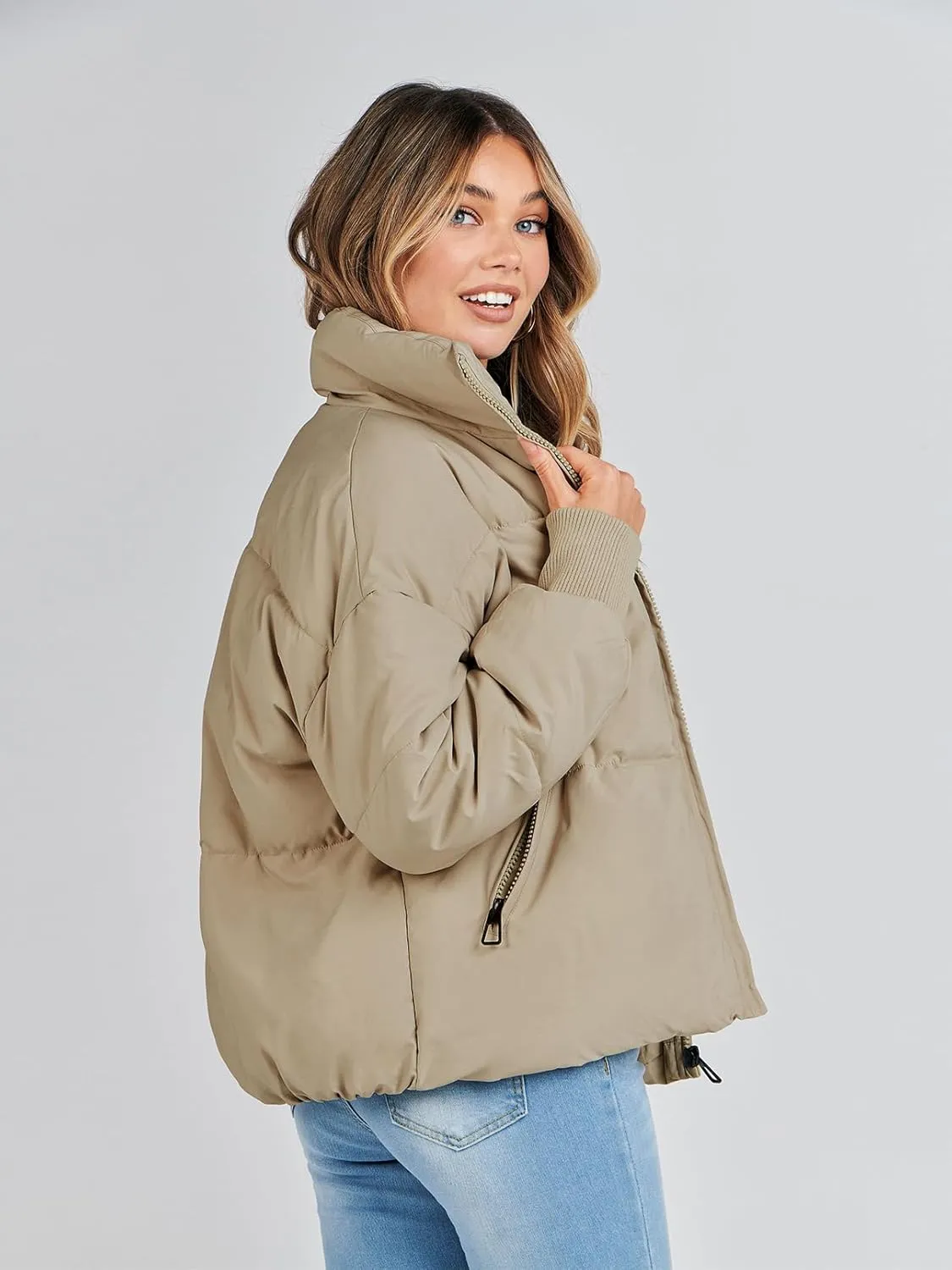 MEROKEETY Women's 2025 Winter Long Sleeve Zip Puffer Jacket Pockets Baggy Short Coats
