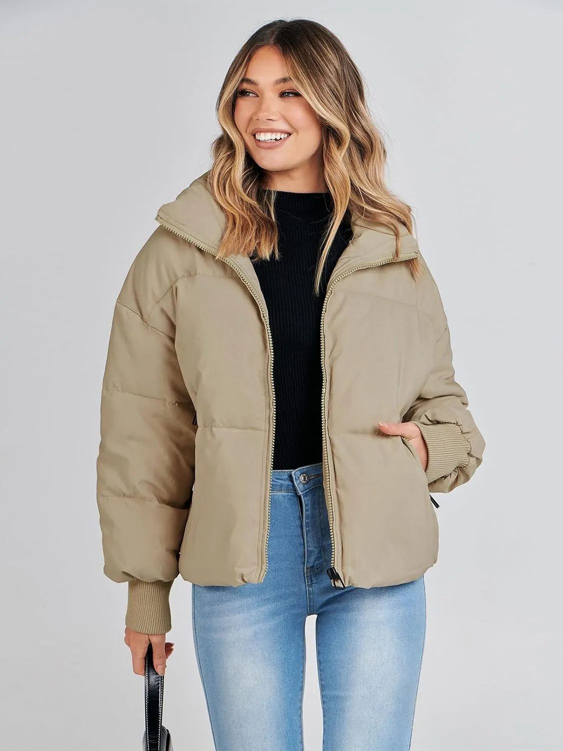 MEROKEETY Women's 2025 Winter Long Sleeve Zip Puffer Jacket Pockets Baggy Short Coats