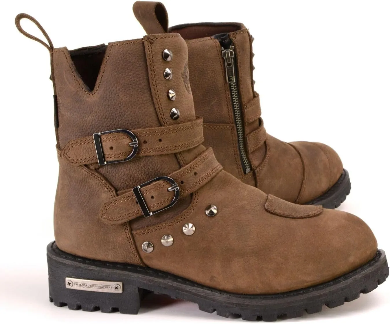 Milwaukee Leather MBL9306 Women's Premium Brown Leather Double Strap Motorcyle Riding Boots - 6.5