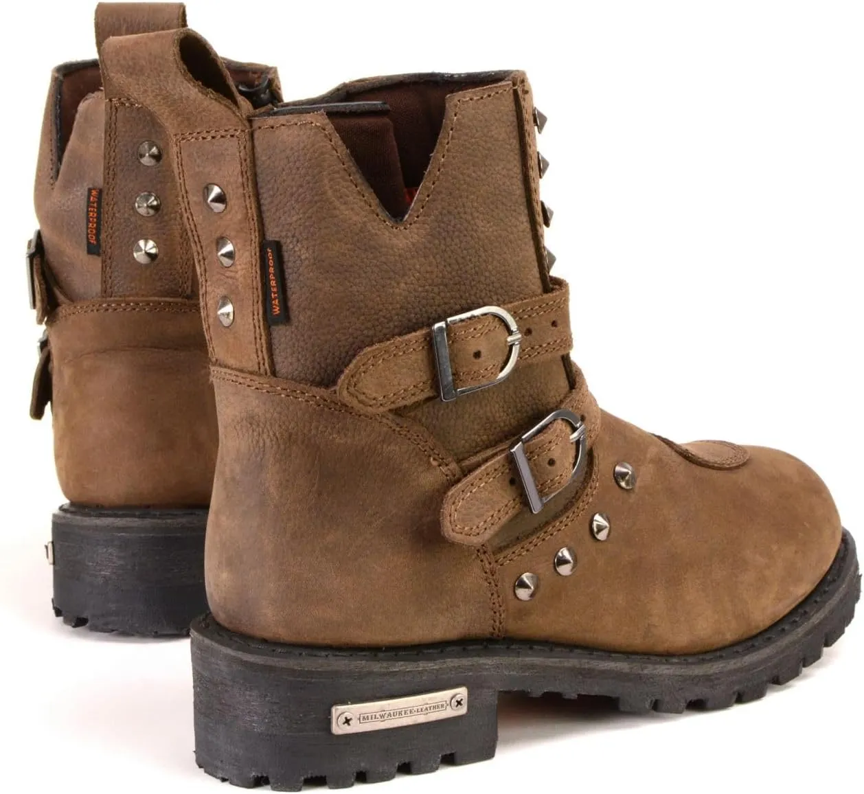 Milwaukee Leather MBL9306 Women's Premium Brown Leather Double Strap Motorcyle Riding Boots - 6.5