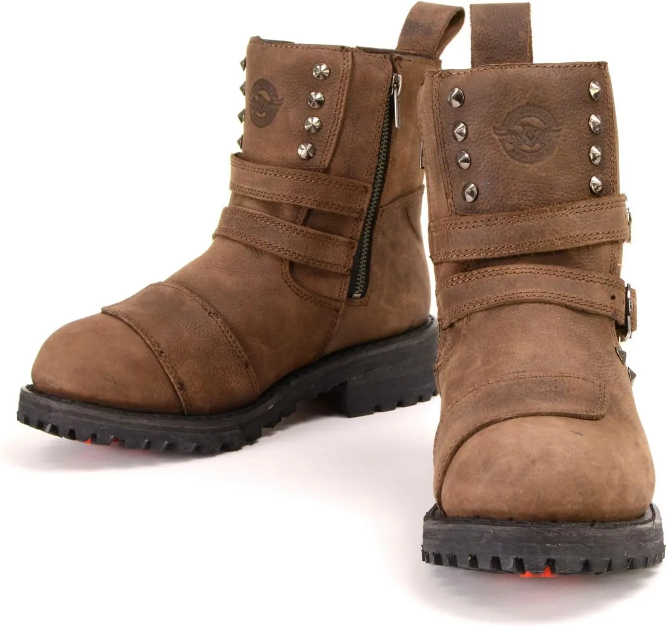 Milwaukee Leather MBL9306 Women's Premium Brown Leather Double Strap Motorcyle Riding Boots - 6.5