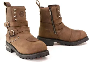 Milwaukee Leather MBL9306 Women's Premium Brown Leather Double Strap Motorcyle Riding Boots - 6.5