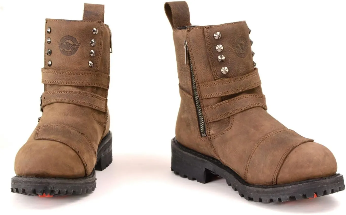 Milwaukee Leather MBL9306 Women's Premium Brown Leather Double Strap Motorcyle Riding Boots - 6.5