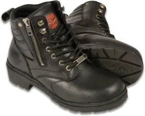 Milwaukee Leather MBL9320W Women's Black Premium Leather Wide-Width Lace-Up Motorcycle Rider Boots