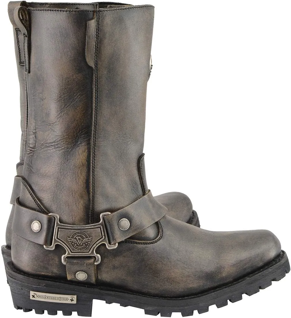 Milwaukee Leather MBL9361 Women's Distressed Brown 11-inch Classic Harness Square Toe Boots