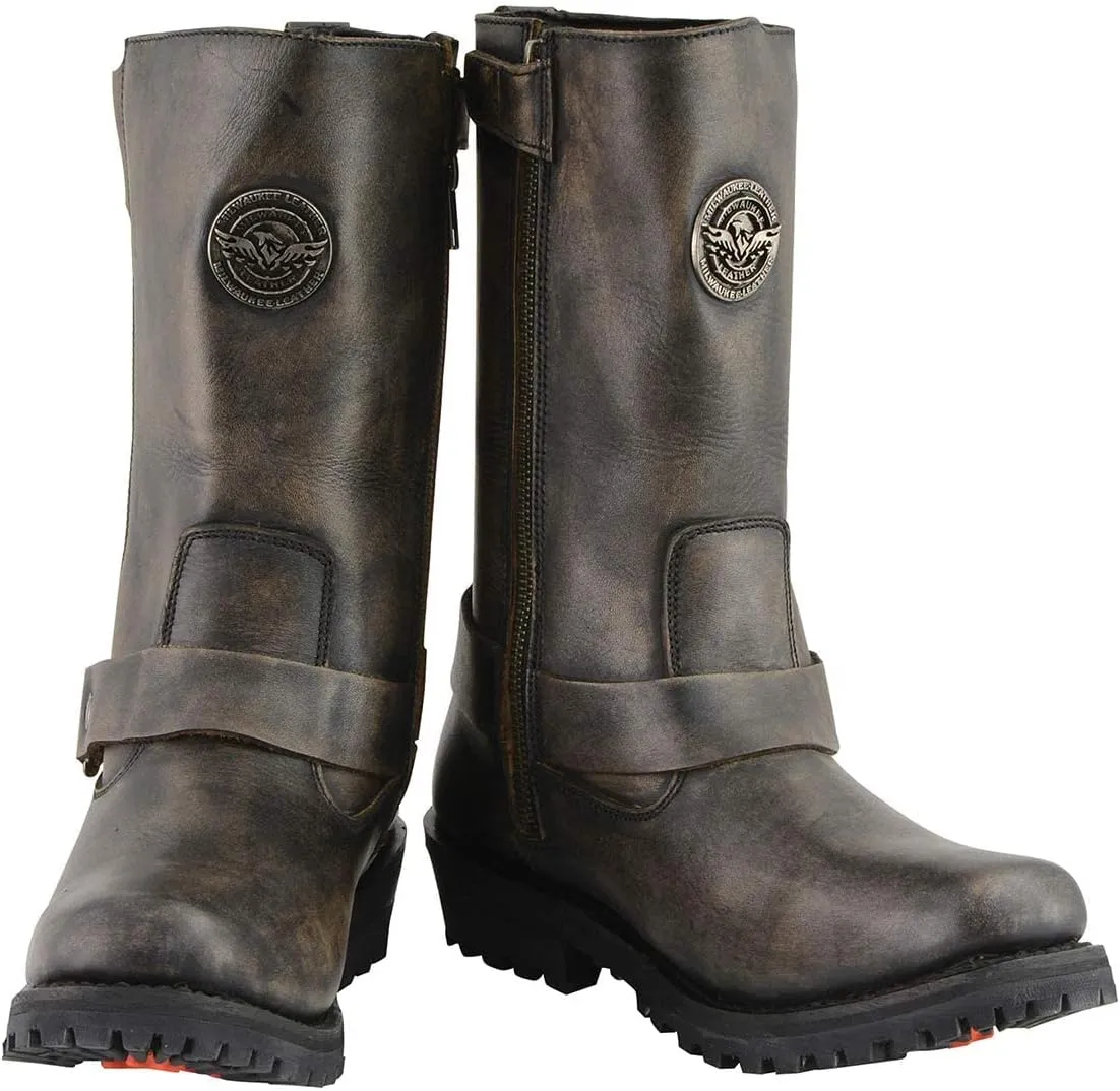Milwaukee Leather MBL9361 Women's Distressed Brown 11-inch Classic Harness Square Toe Boots