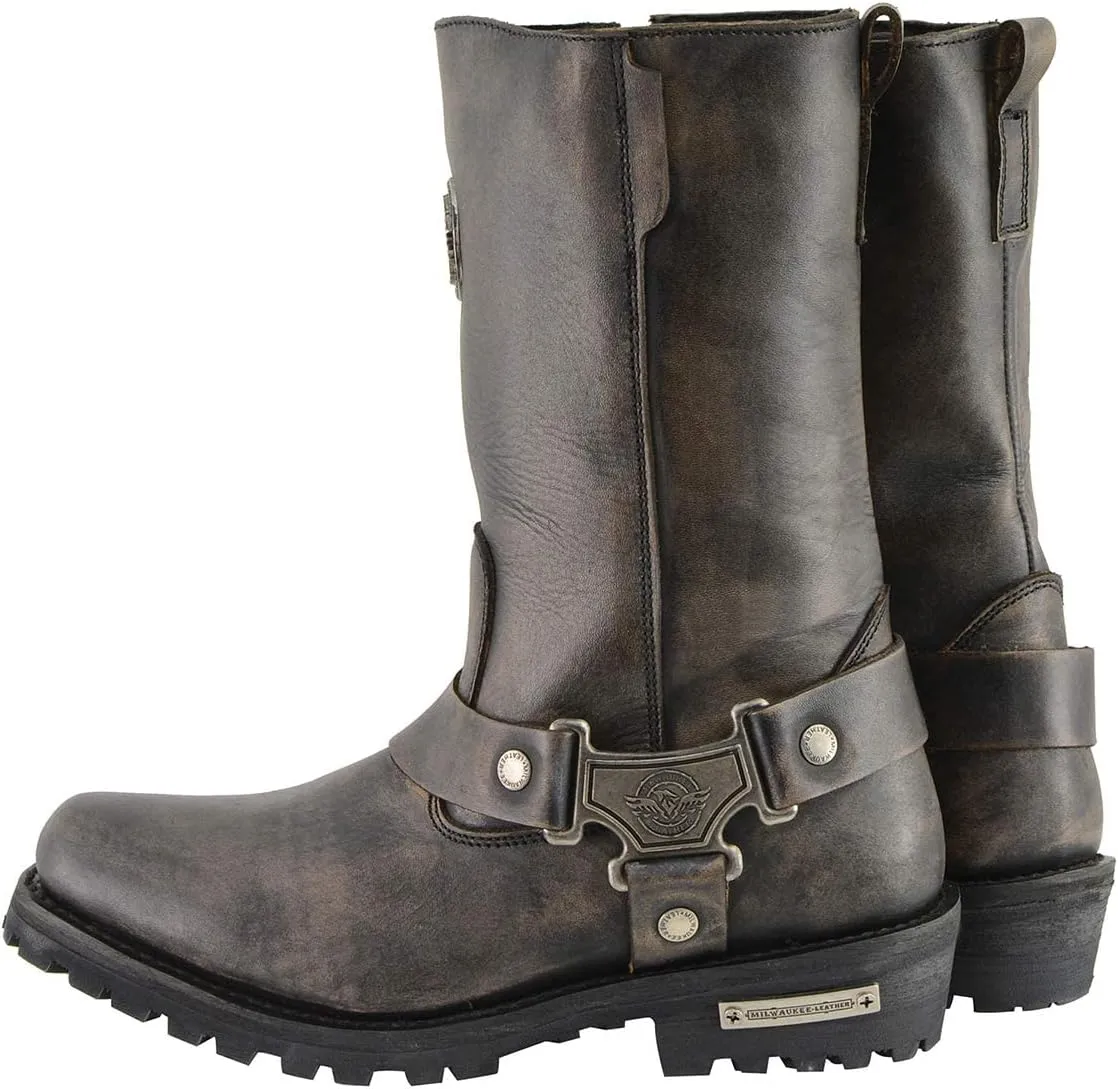 Milwaukee Leather MBL9361 Women's Distressed Brown 11-inch Classic Harness Square Toe Boots