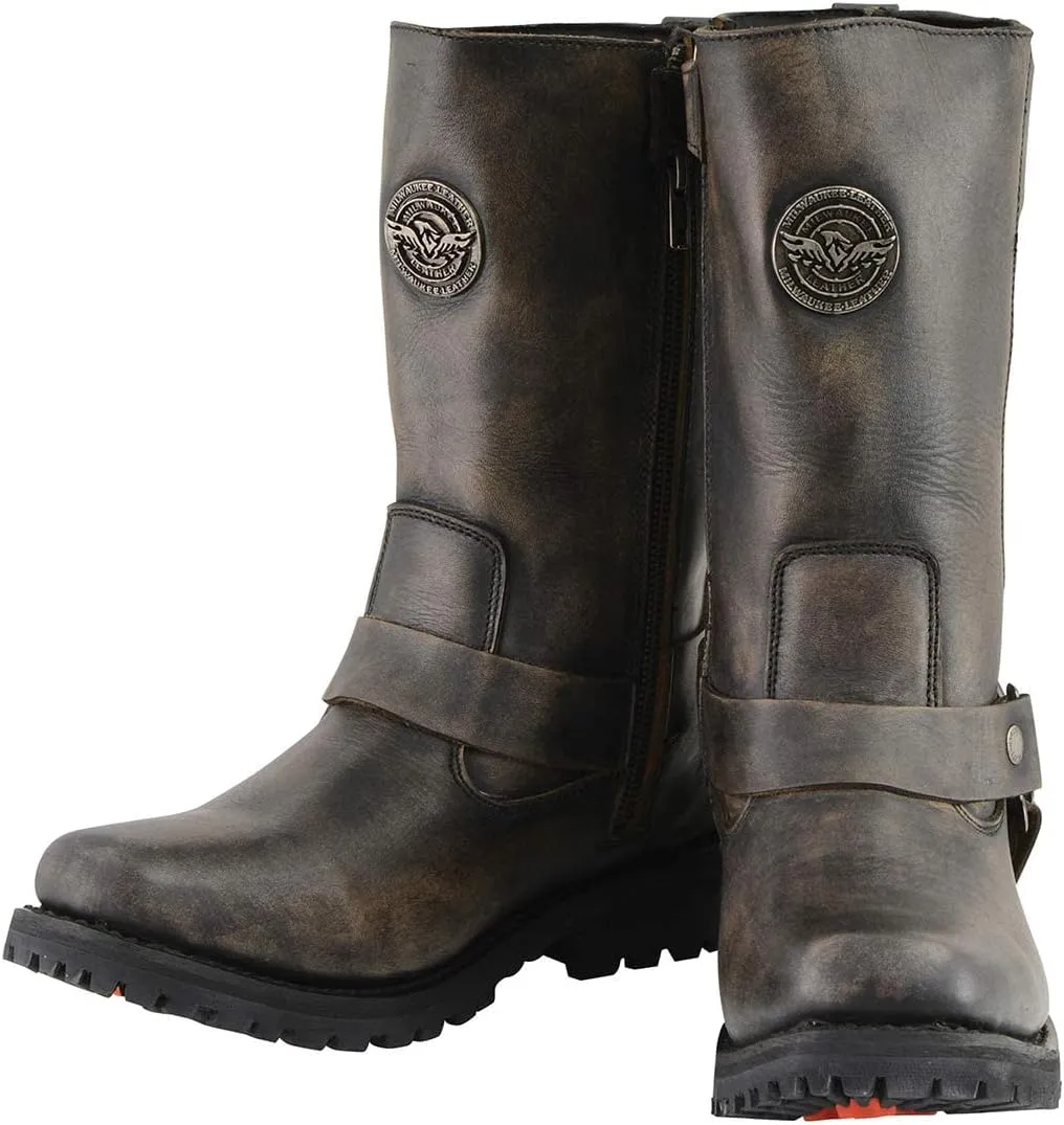 Milwaukee Leather MBL9361 Women's Distressed Brown 11-inch Classic Harness Square Toe Boots