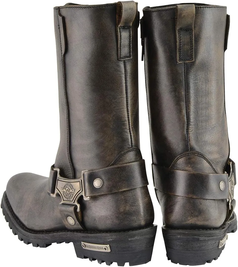 Milwaukee Leather MBL9361 Women's Distressed Brown 11-inch Classic Harness Square Toe Boots