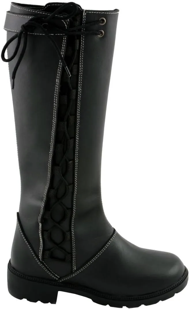 Milwaukee Leather MBL9370 Women's Black 17-Inch Lace Side Leather Boots with Contrast White Stitching - 11