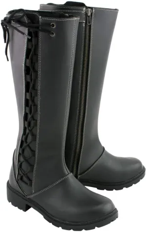 Milwaukee Leather MBL9370 Women's Black 17-Inch Lace Side Leather Boots with Contrast White Stitching - 11