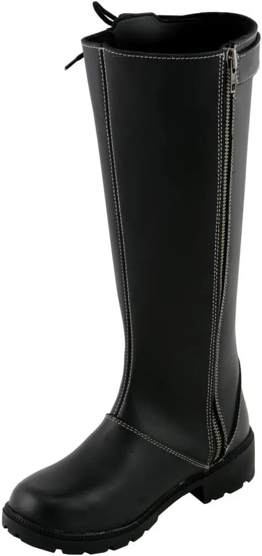 Milwaukee Leather MBL9370 Women's Black 17-Inch Lace Side Leather Boots with Contrast White Stitching - 11