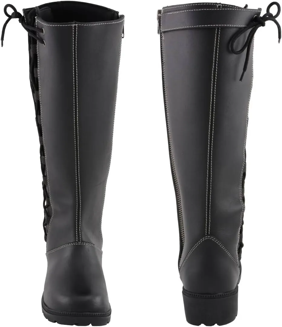 Milwaukee Leather MBL9370 Women's Black 17-Inch Lace Side Leather Boots with Contrast White Stitching - 11