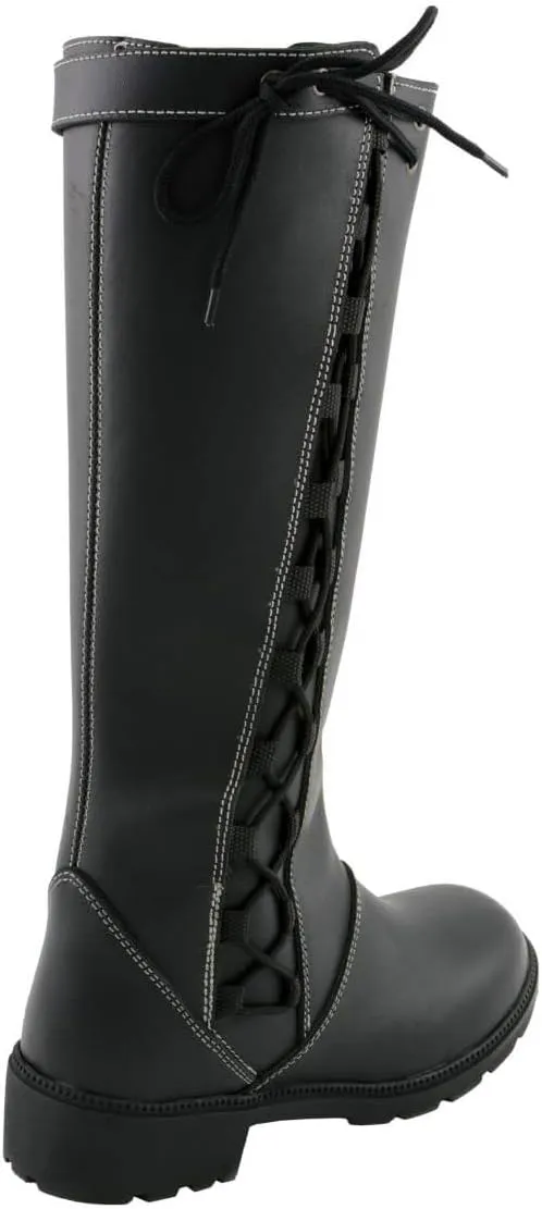 Milwaukee Leather MBL9370 Women's Black 17-Inch Lace Side Leather Boots with Contrast White Stitching - 11