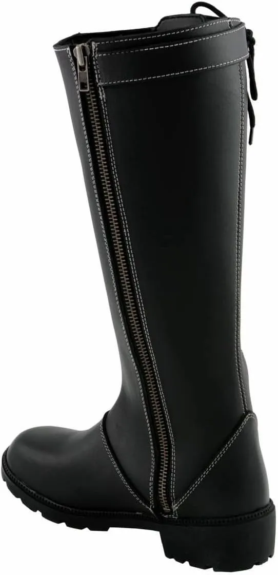 Milwaukee Leather MBL9370 Women's Black 17-Inch Lace Side Leather Boots with Contrast White Stitching - 11