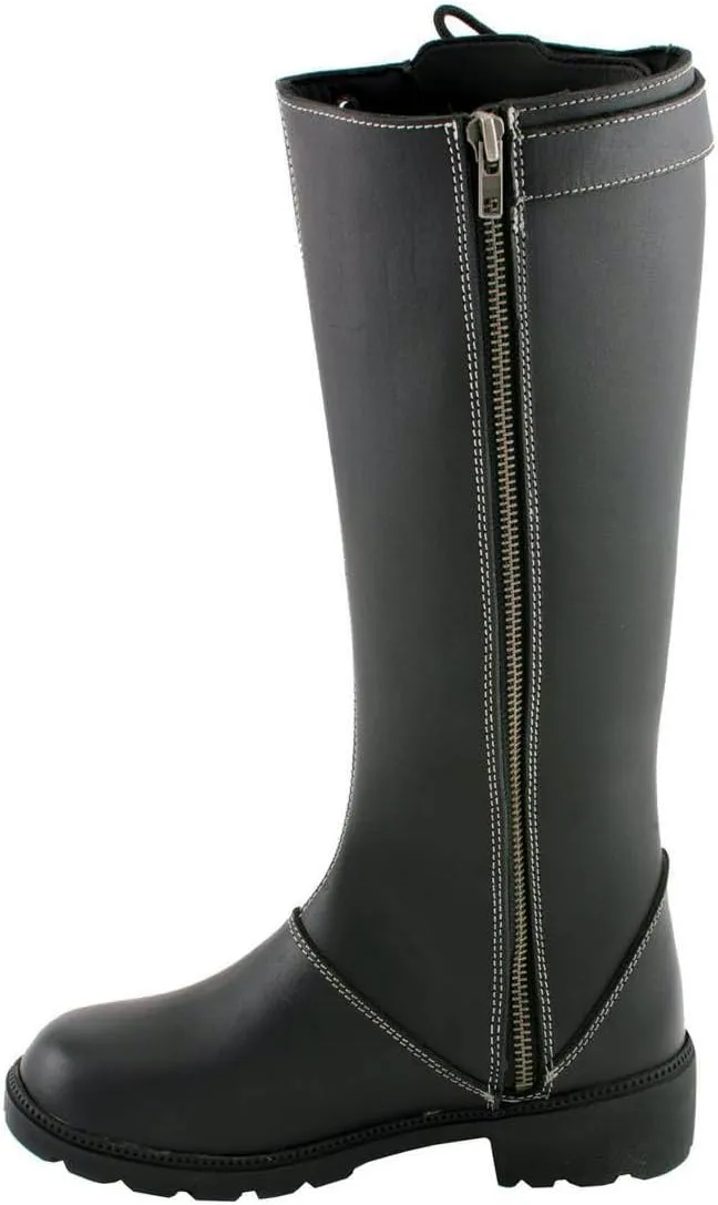 Milwaukee Leather MBL9370 Women's Black 17-Inch Lace Side Leather Boots with Contrast White Stitching - 11