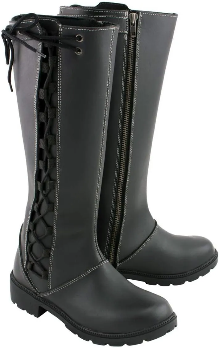 Milwaukee Leather MBL9370 Women's Black 17-Inch Lace Side Leather Boots with Contrast White Stitching - 11